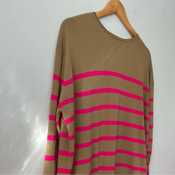 Zara Brown & Pink Stripe Long Sleeve Shirt Fall Women’s Medium - Picture 3 of 4